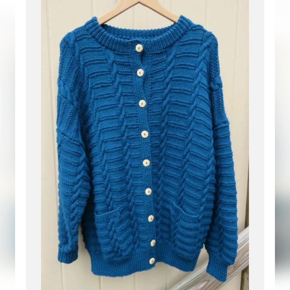 Women’s 100% Wool Fisherman Cable Knit Cardigan Canada Sz XL